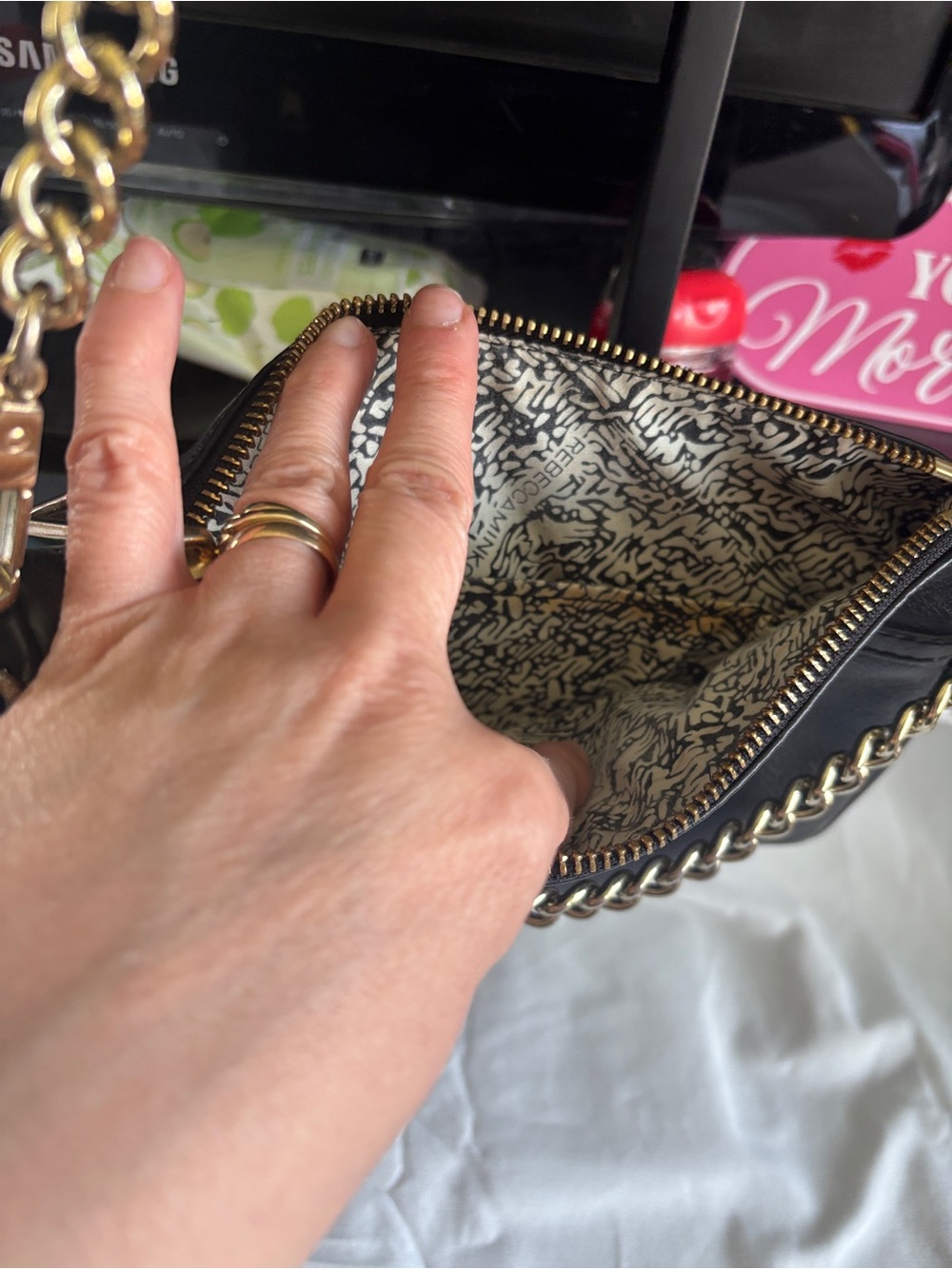 Rebecca Minkoff Black Leather Shoulder Bag with Gold Chain - Picture 6 of 11